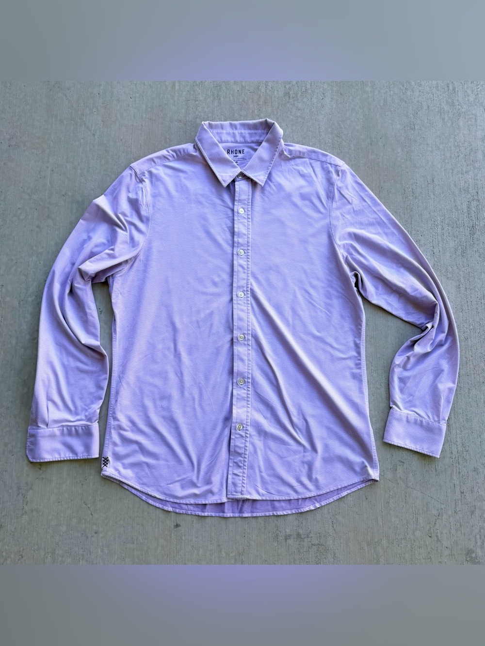 Rhône Commuter Shirt Men Size Large Lavender Stretch Button Up